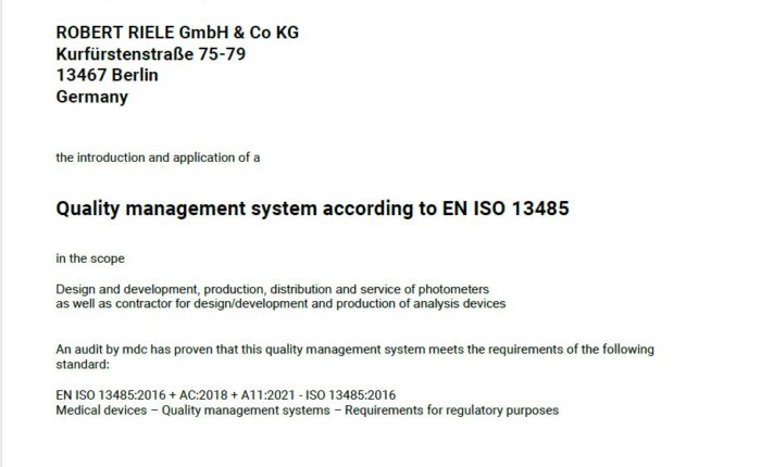 ISO 13485 Certificate